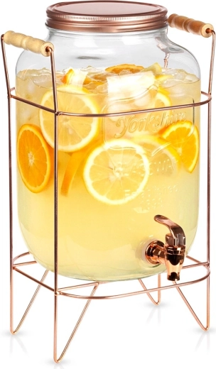 Dispensador de bebidas de vidrio con grifo y soporte 8 l