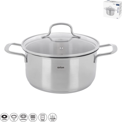 Cacerola de acero inoxidable Anett glass 4,6 l con tapa de vidrio