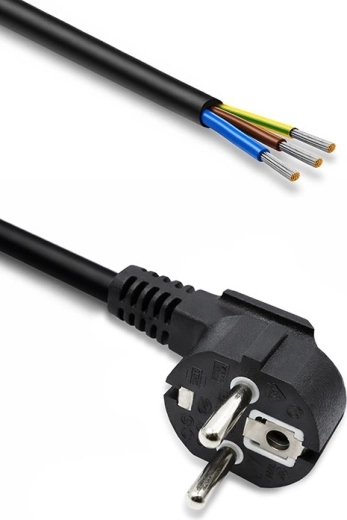 Cable de alimentación con clavija Schuko CEE 7/7 acodada, conductores pelados y estañados, 3×1,0 mm², 1,8 m