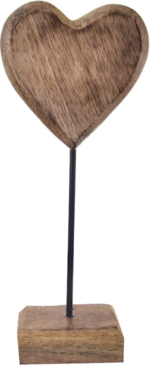 Decoración de corazón de madera de mango sobre base 25 cm