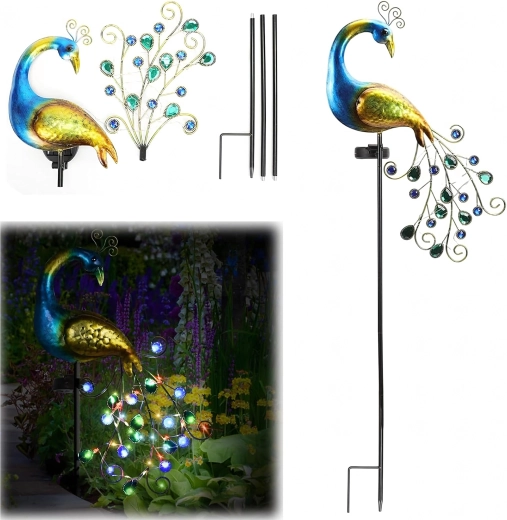 Luz solar de jardín con forma de pavo real para clavar