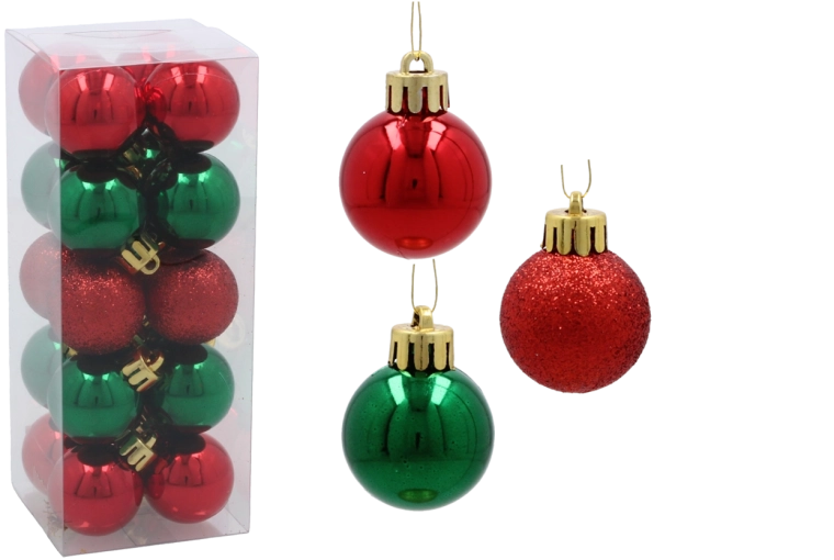 Set de adornos navideños de 3 cm – rojos y verdes (20 uds)