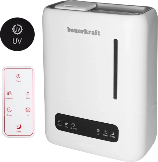 Humidificador de aire ultrasónico Bauerkraft con filtro UV, aromaterapia, temporizador y control remoto