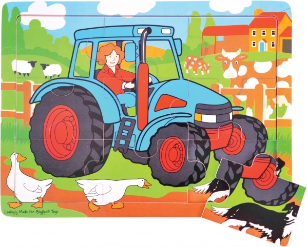 Puzzle de madera tractor de 9 piezas Bigjigs Toys