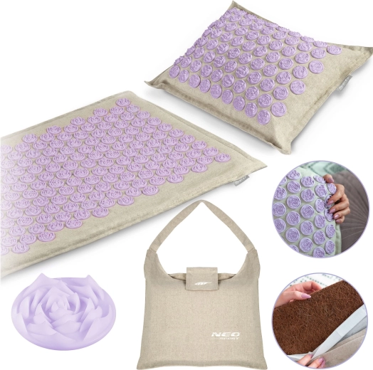 Esterilla de acupresión con almohada NEO-SPORT, gris lavanda