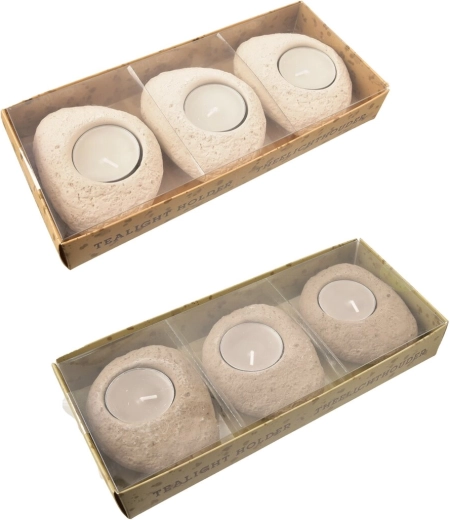 Set de portavelas de cemento con velas, 3 uds