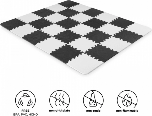 Alfombra puzzle de espuma Kinderkraft Luno 150 × 180 cm en blanco y negro (30 piezas)