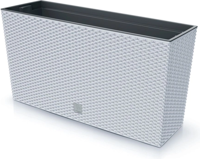 Jardinera Rato Case M con inserto 77 cm – macetero de plástico blanco con aspecto de ratán