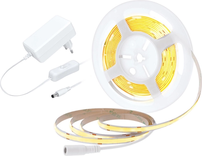 Tira LED COB Solight con adaptador e interruptor, 5 m, blanco cálido