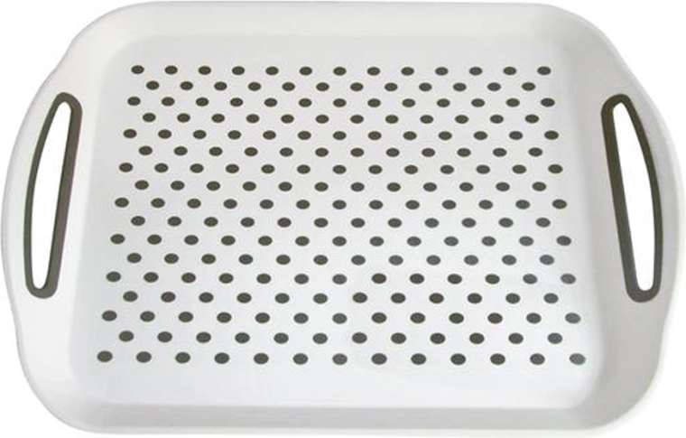 Bandeja de plástico antideslizante TORO 41 × 29 cm, blanca con lunares