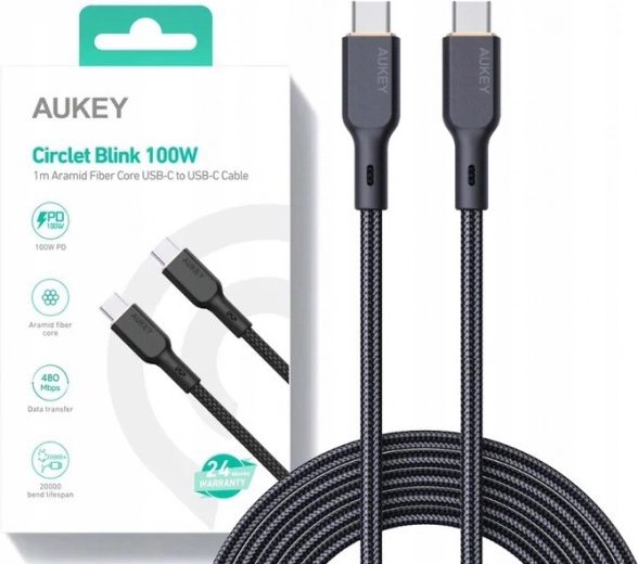 Cable USB-C de Kevlar AUKEY, 1 m, 5 A, 100 W PD