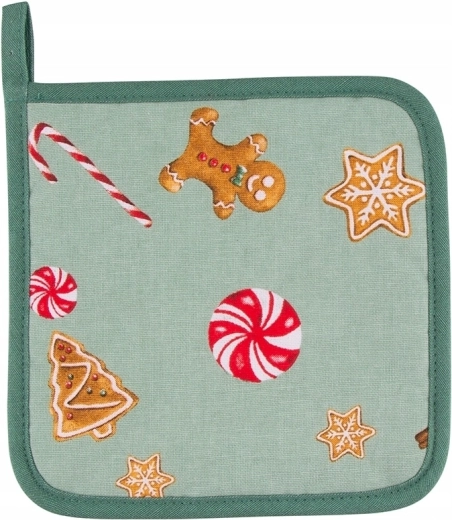 Manopla de cocina y salvamanteles de algodón 18 × 18 cm – motivo de galletas