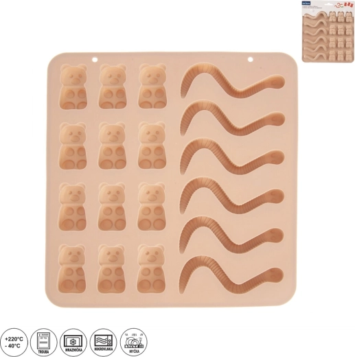 Molde de silicona para gominolas de ositos y gusanos, 18 formas, beige