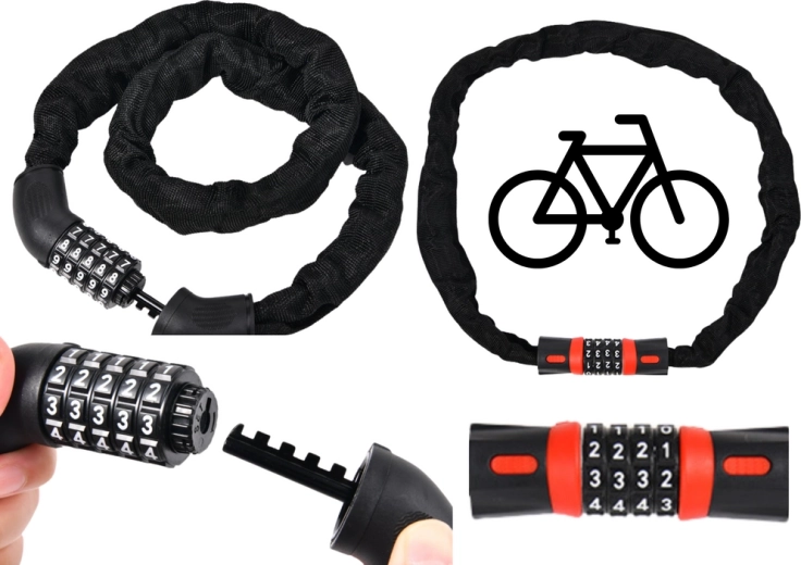 Candado de cadena para bicicleta con código numérico de 5 dígitos