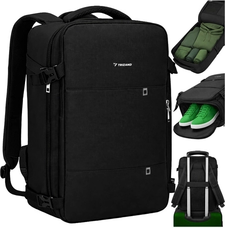 Mochila turística Trizand con puerto USB negra
