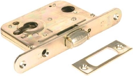 Cerradura de embutir para cilindro con pestillo de rodillo, zinc blanco, reversible (derecha/izquierda), 80 mm