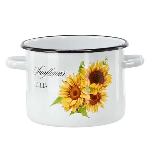 Olla esmaltada blanca con decoración de girasoles, 4,5 l, 20 cm