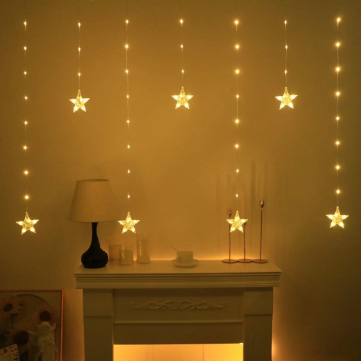 Cortina de luces navideñas con estrellas de 2 m
