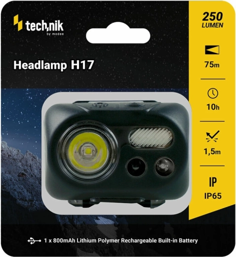 Technik MT-H17 linterna frontal con recubrimiento de goma, LED CREE L2, Micro-USB, luz roja