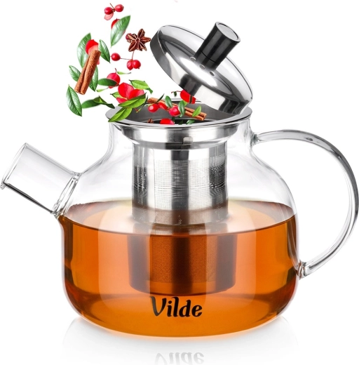 Tetera de vidrio con infusor de acero inoxidable 850 ml resistente al calor