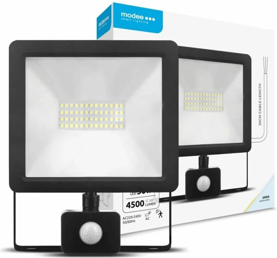 Proyector LED con sensor de movimiento 50 W, 120°, 6000 K, 4500 lm – Modee Lighting A2 Series
