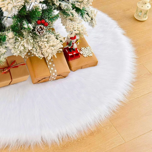 Alfombrilla decorativa de pelo blanco para debajo del árbol de Navidad