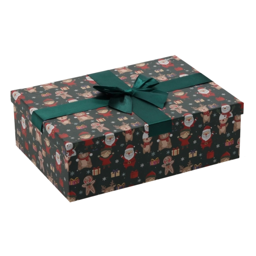 Caja de regalo navideña con lazo verde 30,5 × 22 × 10 cm - 1 pieza