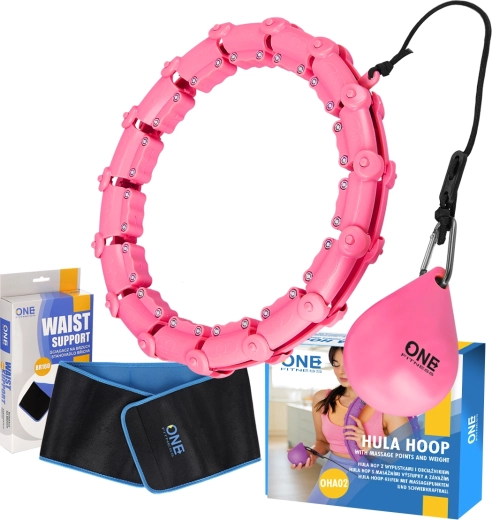 Set de aro inteligente de masaje con carga y cinturón adelgazante de neopreno rosa
