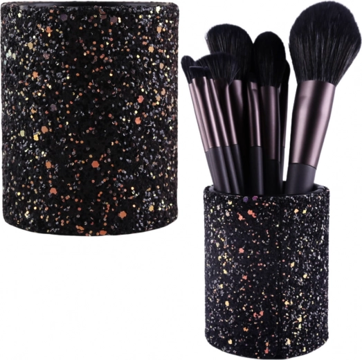 Vaso para brochas y accesorios con purpurina negro