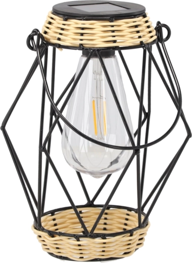 Farol solar metálico tipo linterna 22 cm, negro, LED