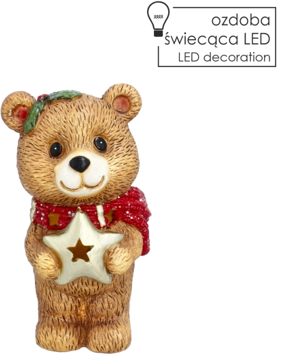 Figura decorativa navideña de osito con estrella LED