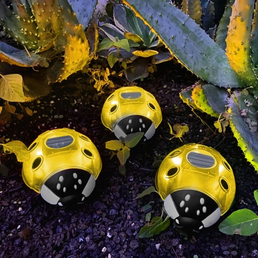 Lámpara solar de jardín Mariquita amarilla con 6 LED