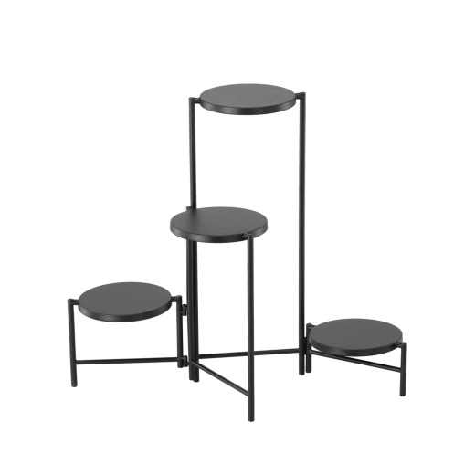 Soporte metálico para plantas de 4 niveles, negro