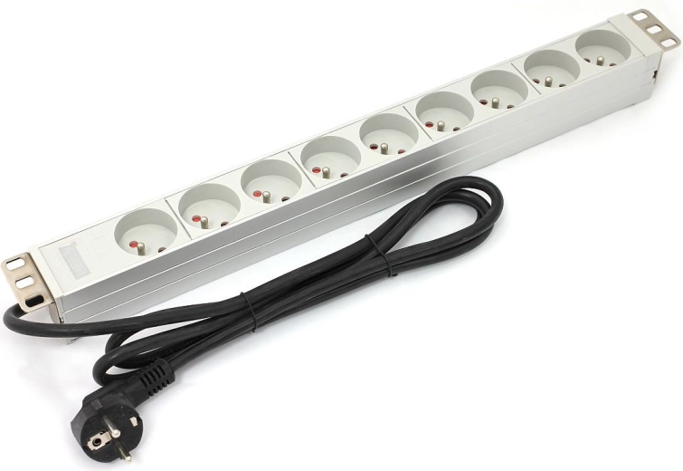 Regleta PDU para rack de 19", 9× tipo E, 1,8 m, Schuko, de aluminio, 16 A