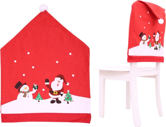 Funda navideña roja para silla con motivo de muñeco de nieve y Santa 60 × 48 cm