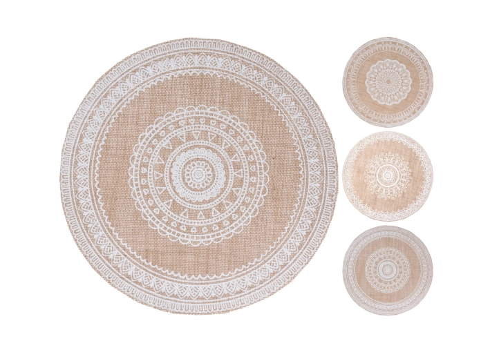 Mantel individual redondo de yute con mandala 38 cm