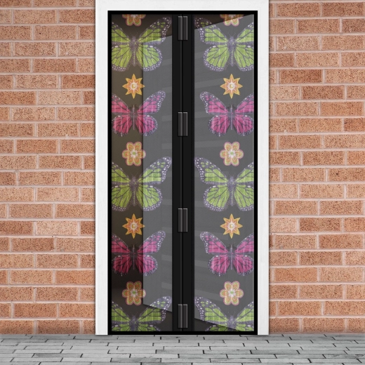 Mosquitera magnética para puertas con diseño de flores y mariposas, 100 × 210 cm