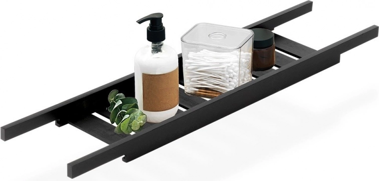 Estante de bambú para bañera, negro, 68 cm