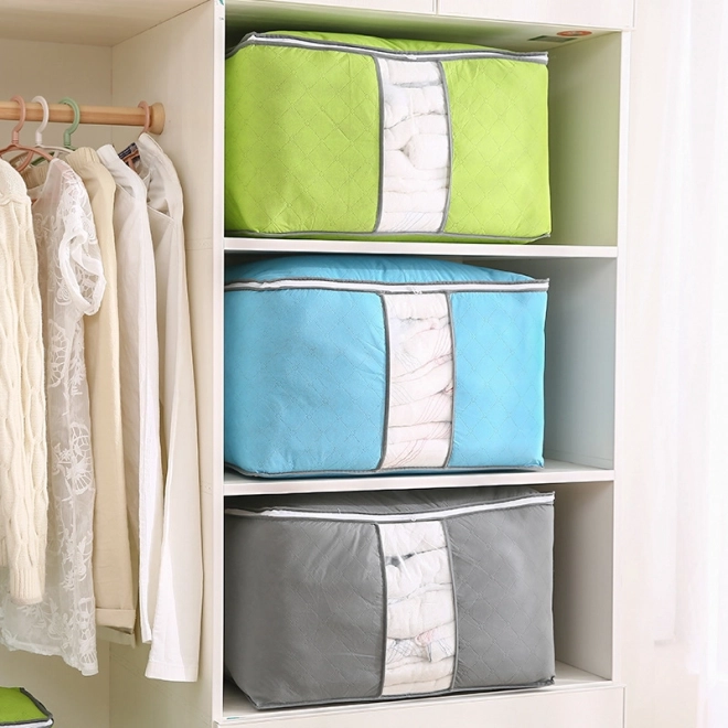 Caja de almacenamiento textil con ventana, azul claro, pequeña