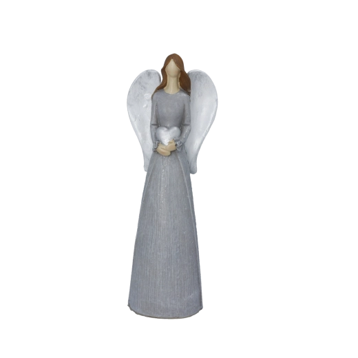Figura navideña gris de ángel con corazón