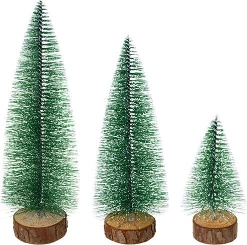 Set de mini árboles de Navidad Ruhhy, 3 uds., decoración nevada sobre tronco de madera