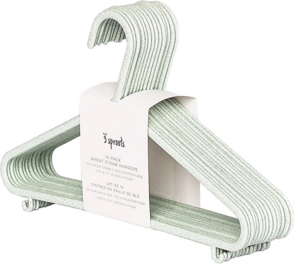 Perchas infantiles 3 Sprouts de paja de trigo Seafoam, 15 unidades