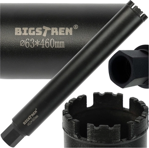 Corona de perforación diamantada 63 × 450 mm BIGSTREN, rosca 1-1/4" UNC para hormigón y piedra