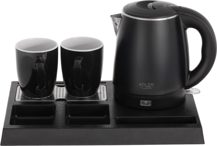 Hervidor hotelero con bandeja y 2 tazas 1 l, acero inoxidable