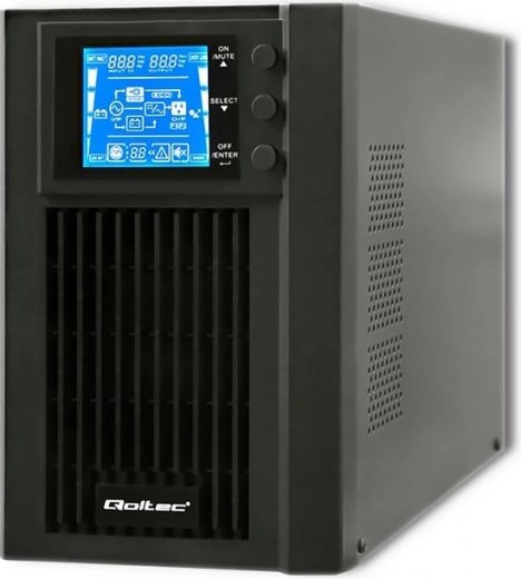 Fuente de alimentación ininterrumpida (UPS) Qoltec, online, onda sinusoidal pura, 1KVA, 800W, LCD, USB