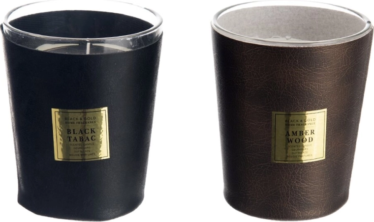 Vela aromática en tarro de cristal con elemento de cuero 385 g (2 variantes)