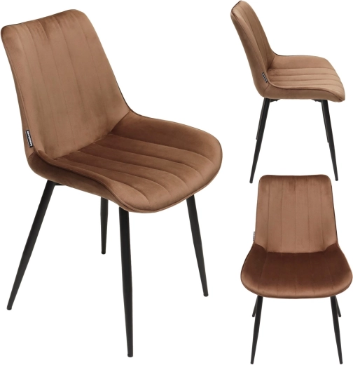 Silla de comedor tapizada de terciopelo en estilo loft, marrón