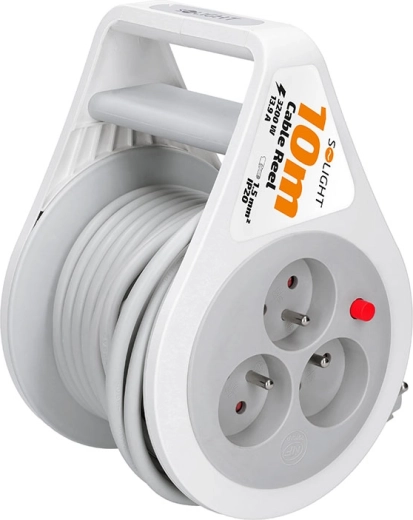 Alargador eléctrico Solight en carrete de 10 m con 3 tomas