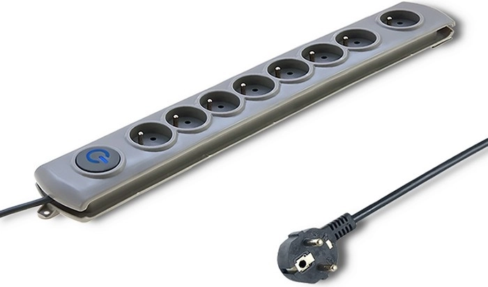 Regleta alargadora con protección contra sobretensiones Quick Switch, 8 tomas, 1,8 m, gris