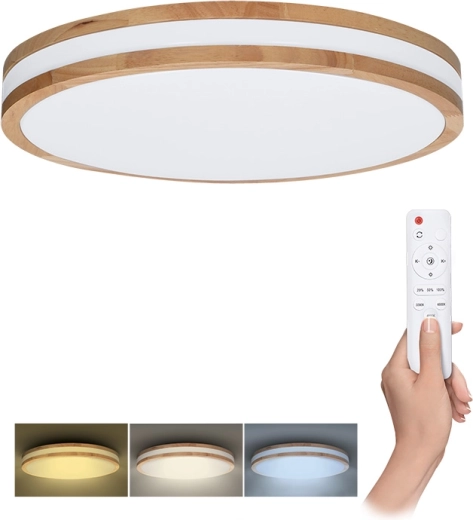 Solight luminaria LED de techo/pared Woody con mando a distancia, 48 W, 38 cm, regulable, cambio de temperatura de luz